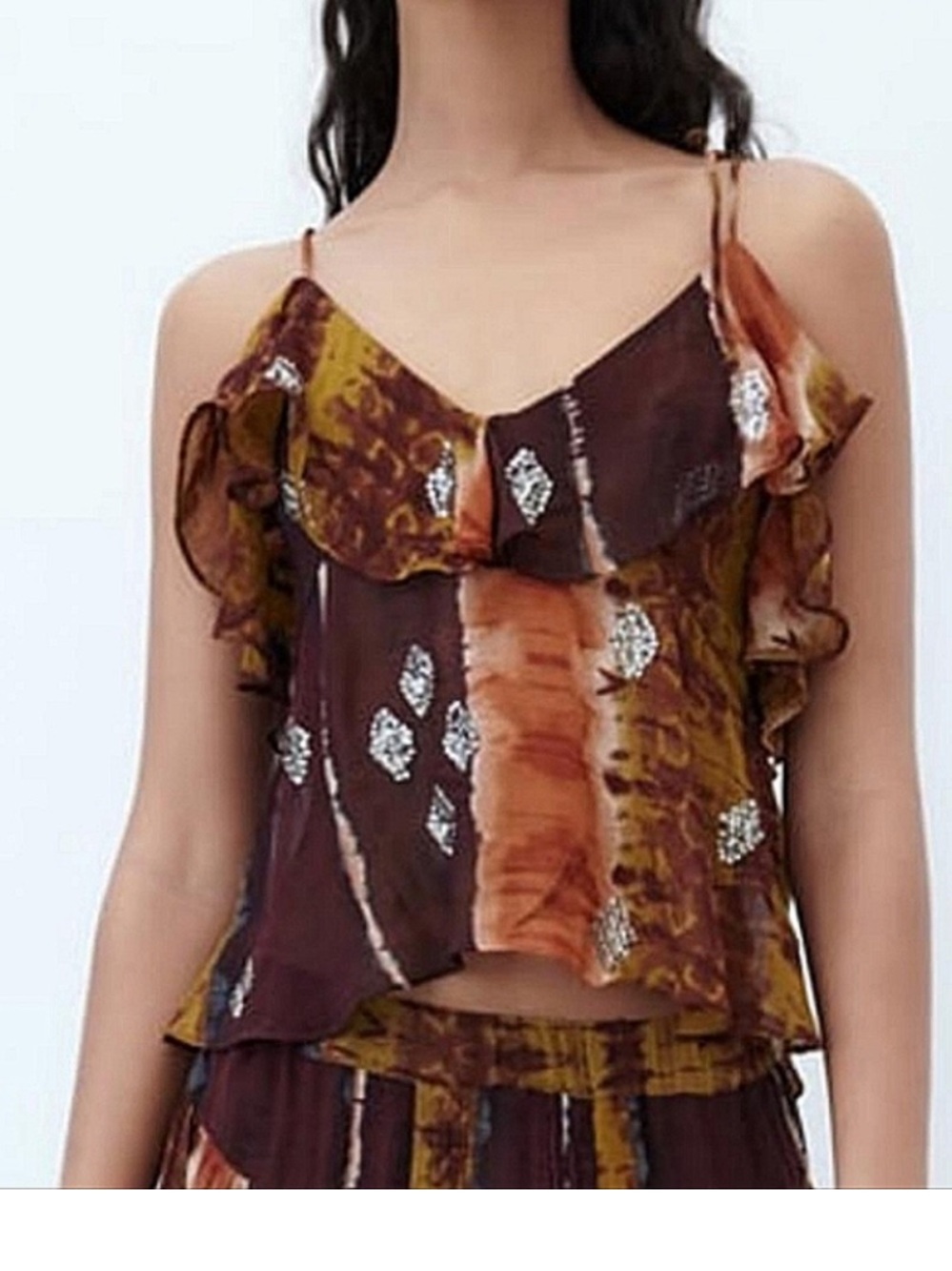 ZARA Rare Sequined Sheer Tie Shoulder Top XS